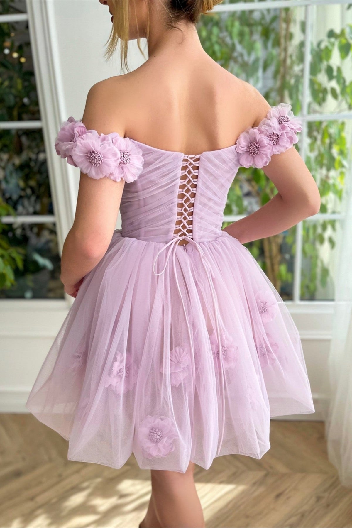Unthony - Off the Shoulder Lilac Floral Prom Dress