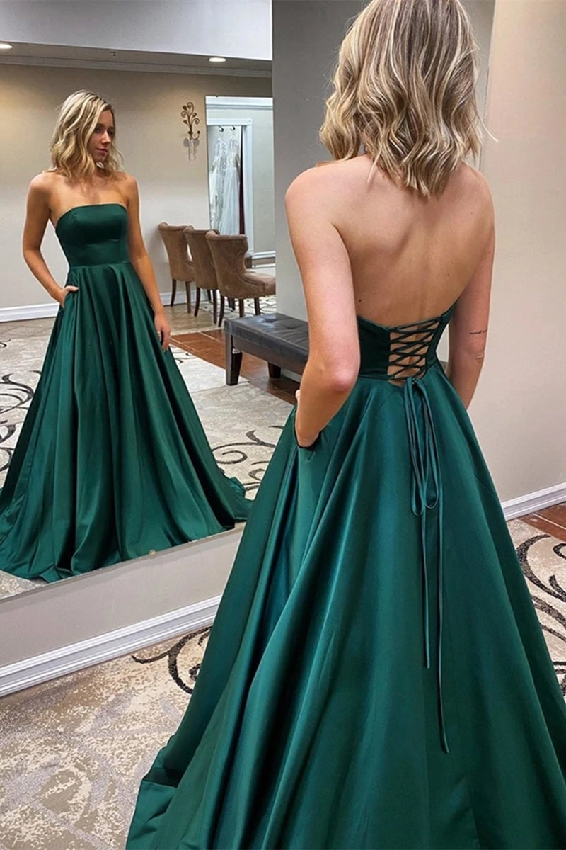 Unthony - Strapless Backless Emerald Green Long Prom Dress