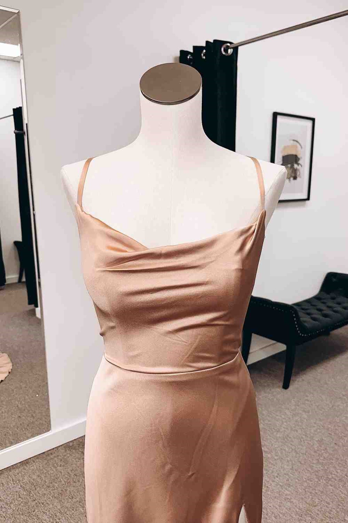Unthony - Backless Champagne Long Prom Dress with High Slit