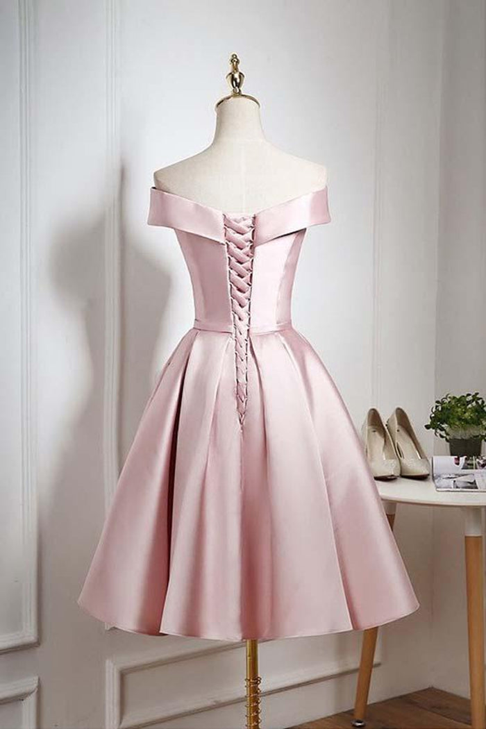 Unthony - Off The Shoulder Pink Homecoming Dresses Short Prom Dresses