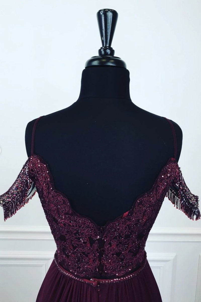 Unthony - Off Shoulder Two Pieces Purple Lace Long Prom Dress