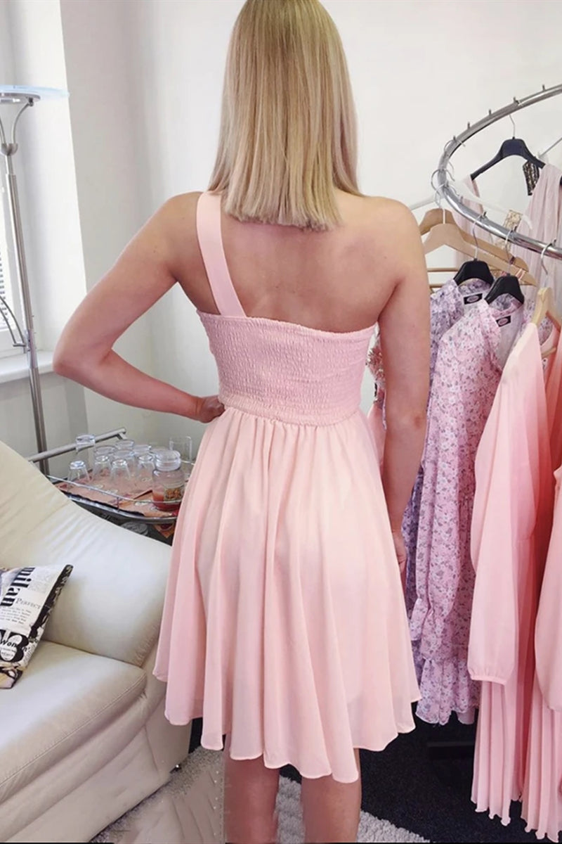 Unthony - Cute One Shoulder Blue/Pink Short Prom Dress