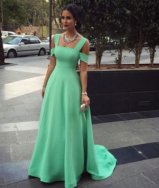 Unthony - A-Line Off Shoulder Green Prom Dresses