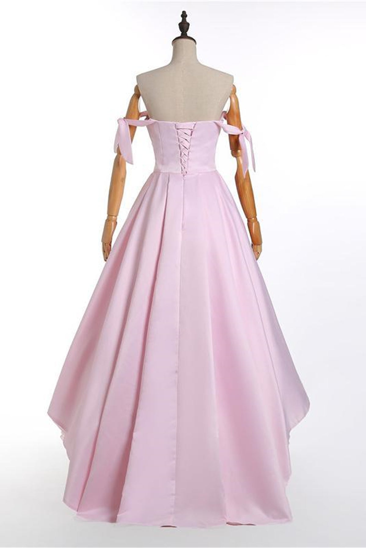 Unthony - High Low Off Shoulder Pink Long Prom Dress