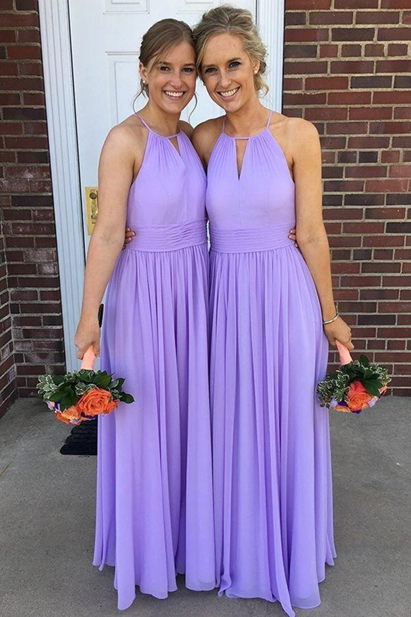 Unthony - Custom Made Simple A Line Round Neck Keyhole Lavender Long Prom Dress