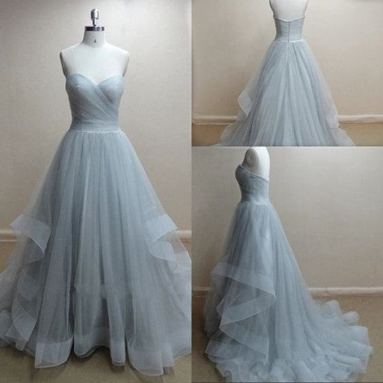 Unthony - A-Line Sweetheart Neck Grey Prom Dresses