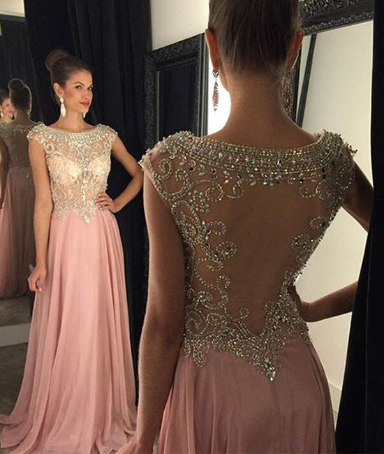 Unthony - Round Neck Rhinestone Pink Dresses