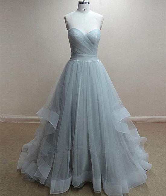 Unthony - A-Line Sweetheart Neck Grey Prom Dresses