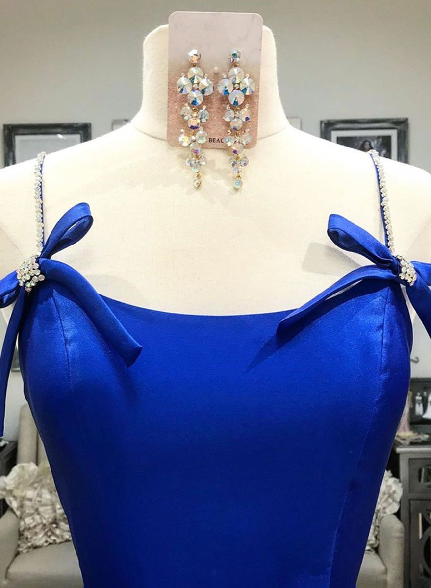 Unthony - Simple A Line Royal Blue Satin Long Prom Dress