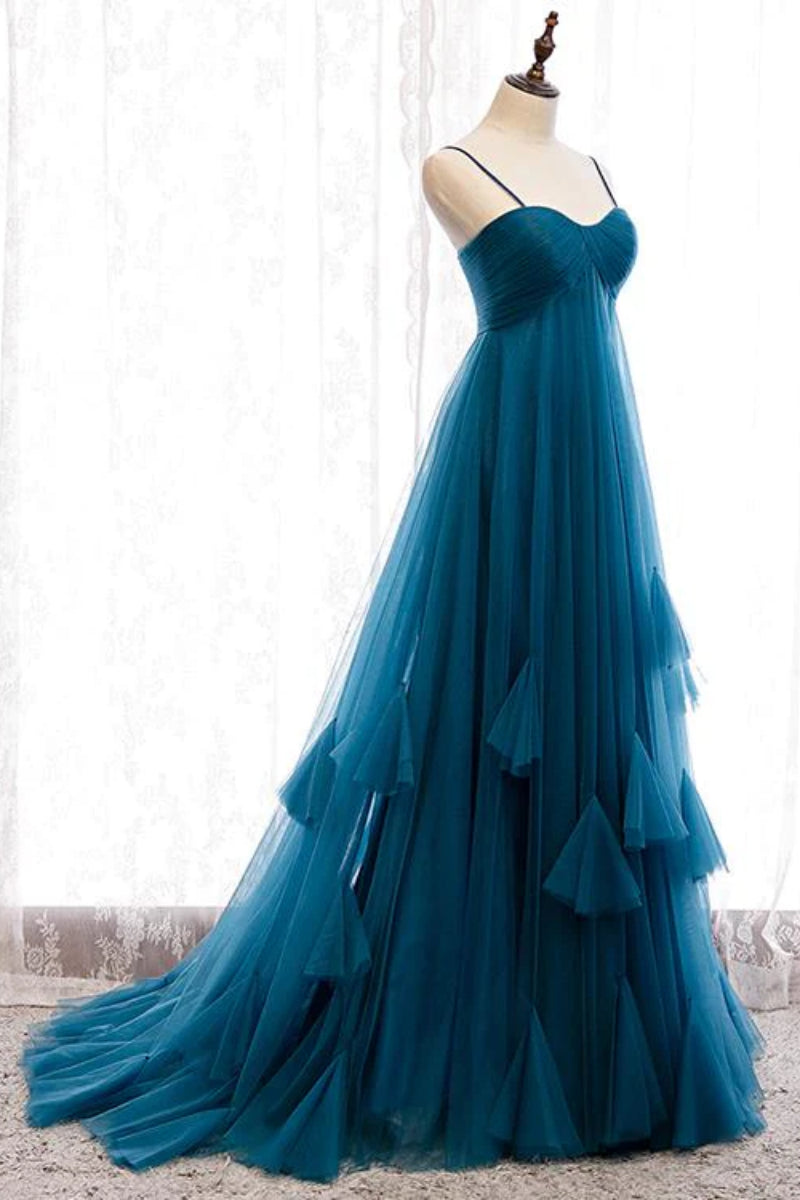 Unthony - Sweetheart Neck Blue Long Prom Dress