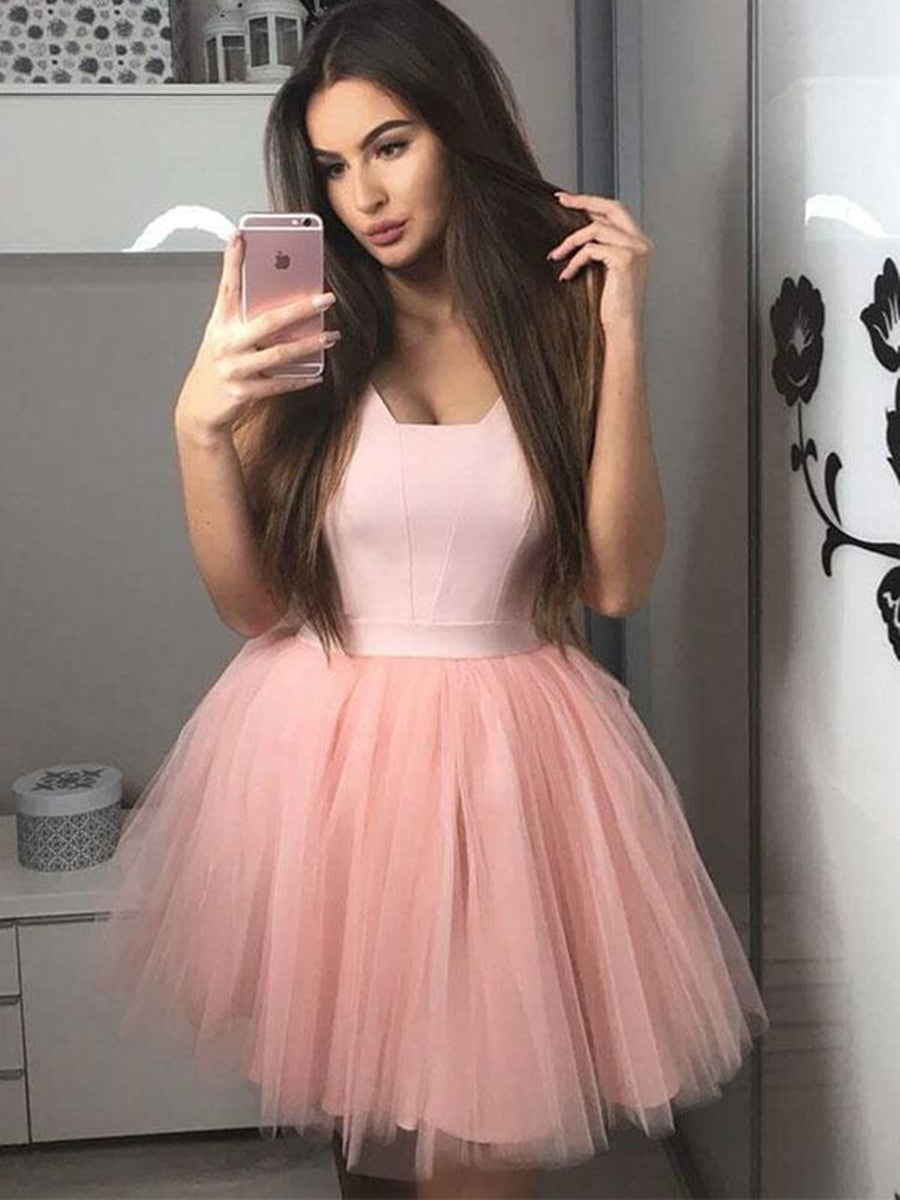 Unthony - Cute Pink Tulle Short Prom Dresses Homecoming Dresses