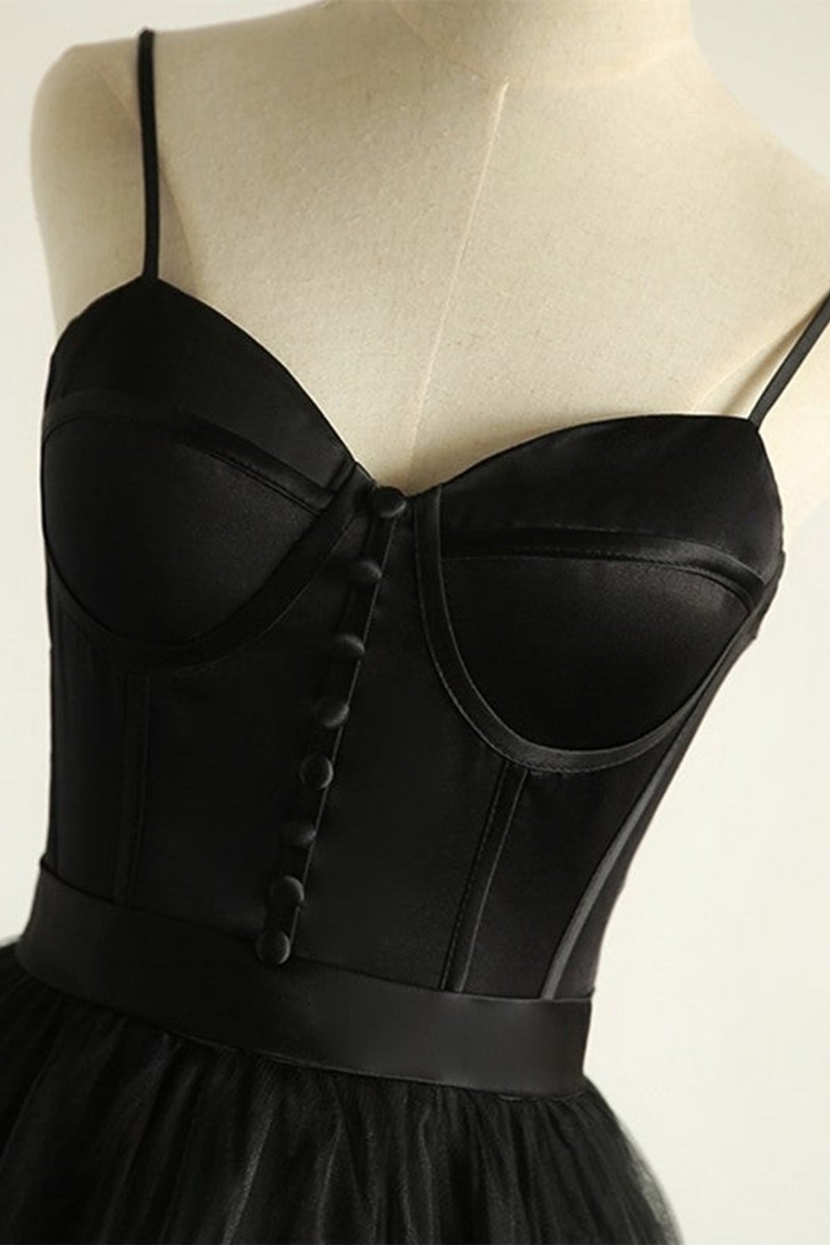 Unthony - Sweetheart Neck Black Tulle Long Prom Dress