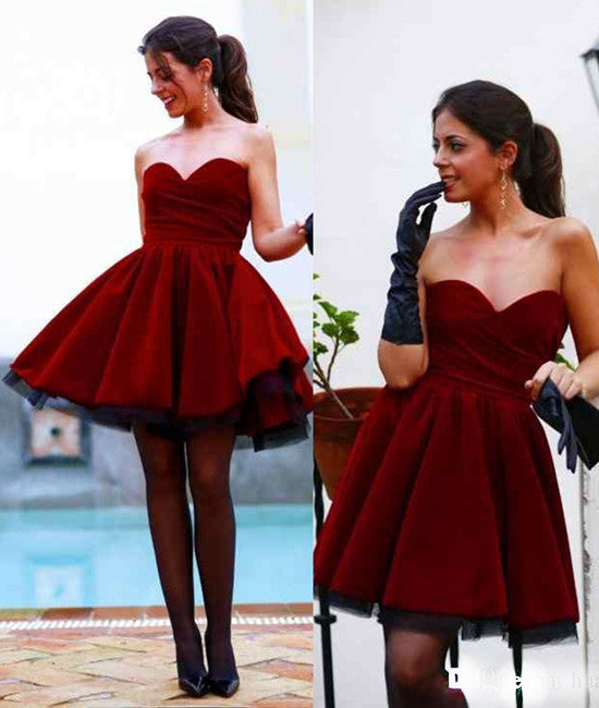 Unthony - High Quality Sweetheart Short Wine Velet Homecoming Dresses Ruched
