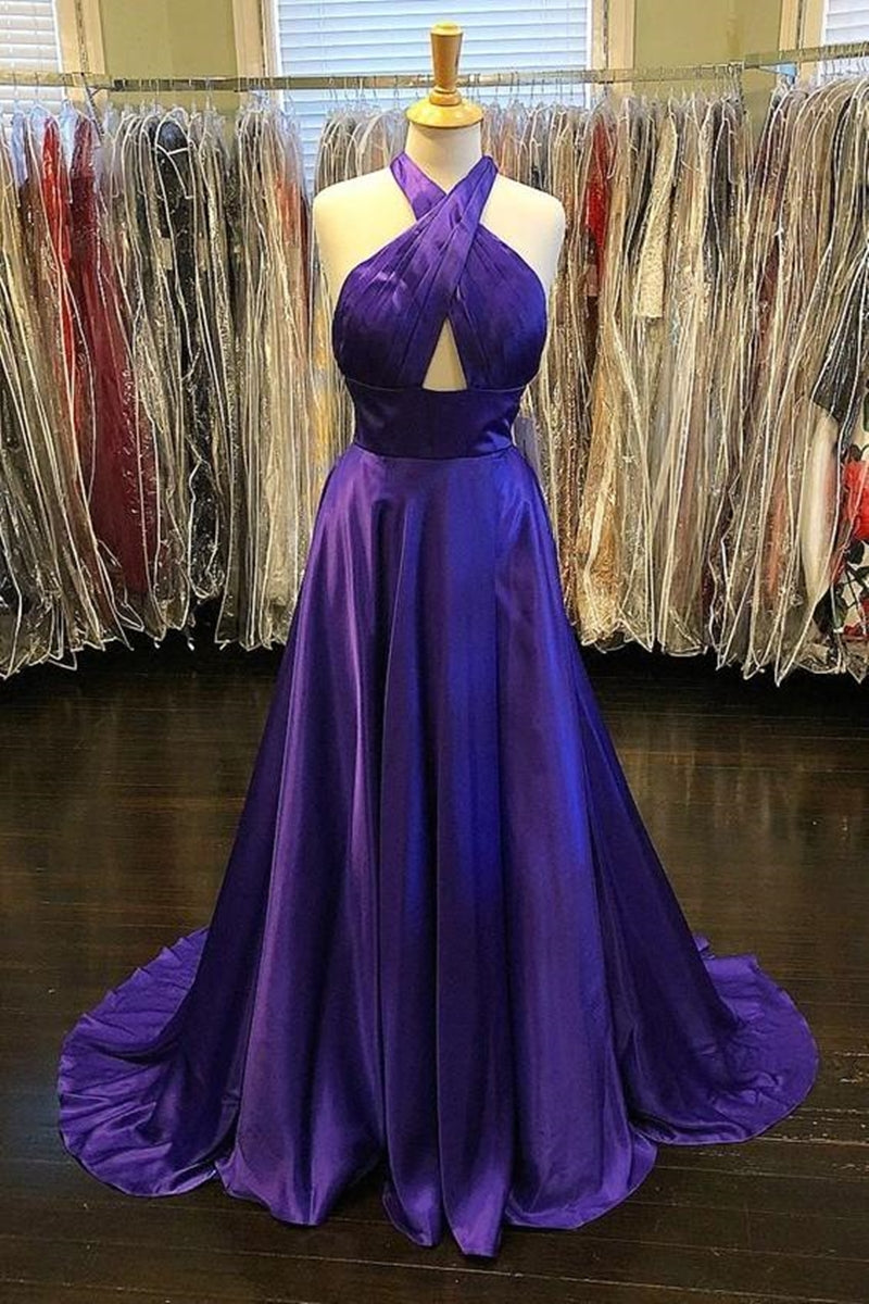 Unthony - Custom Made Unique Backless Purple Satin Long Prom Dress