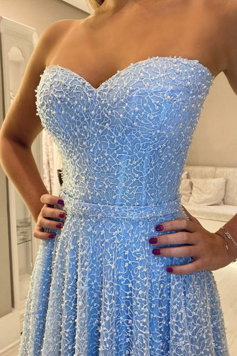 Unthony - Gorgeous Sweetheart Neck Blue Long Prom Dress