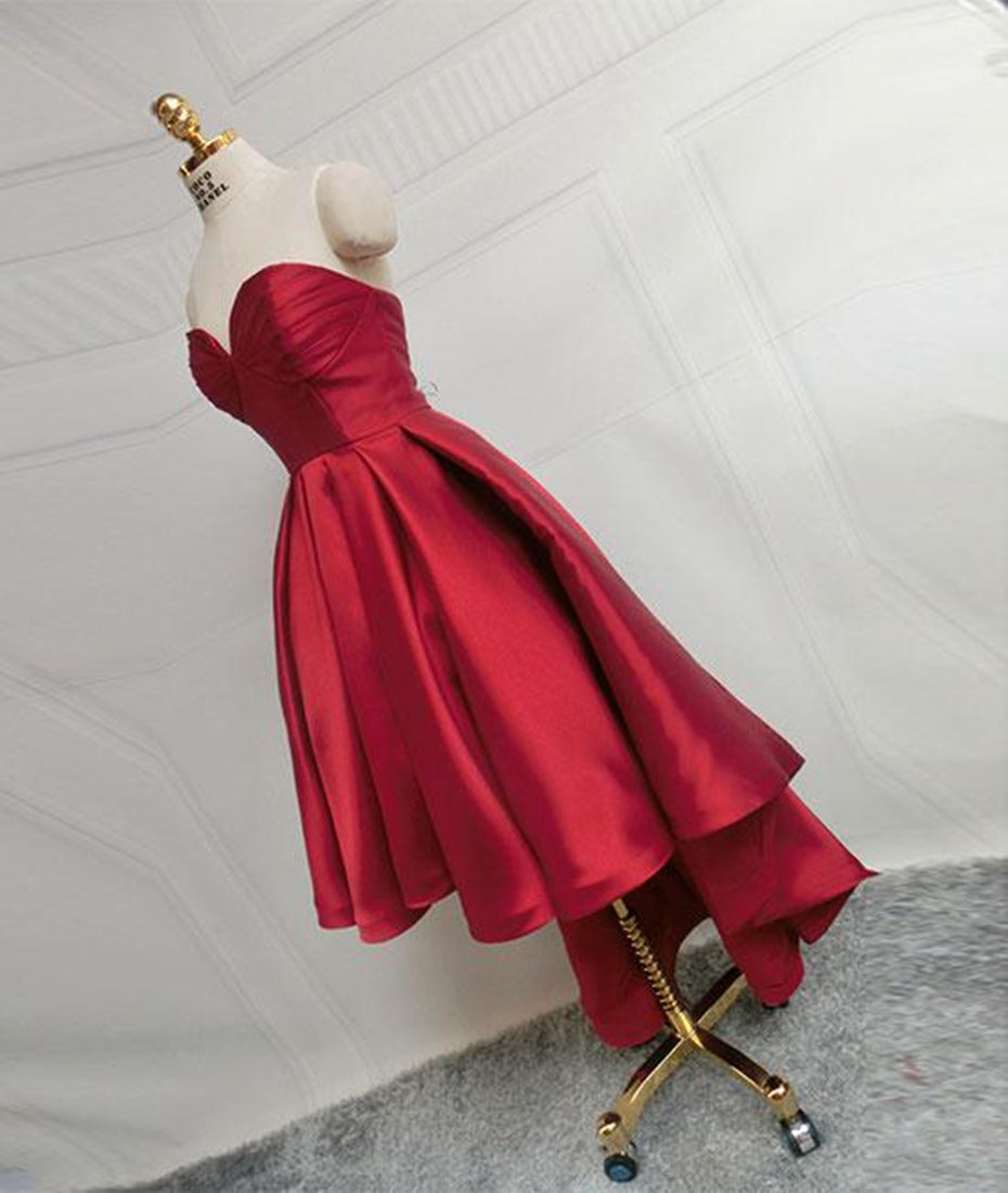 Unthony - High Low Sweetheart Neck Strapless Backless Satin Red Prom Dresses