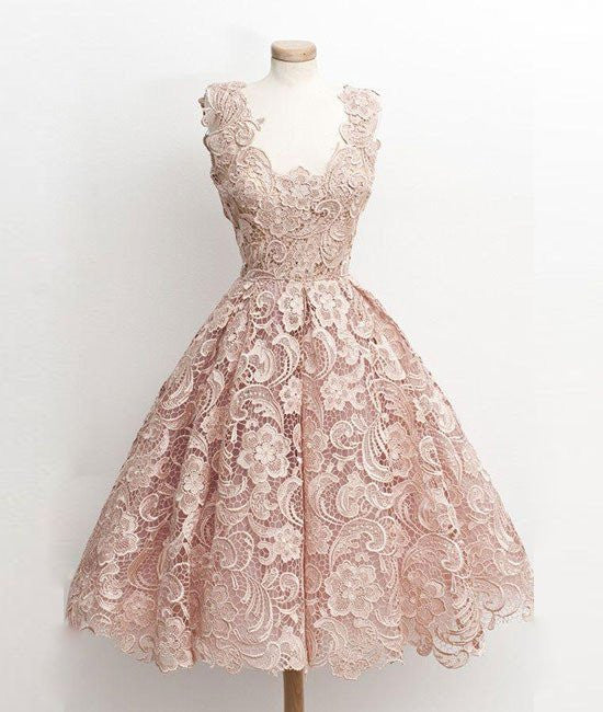 Unthony - Cute Light Pink Short Lace Prom Dresses