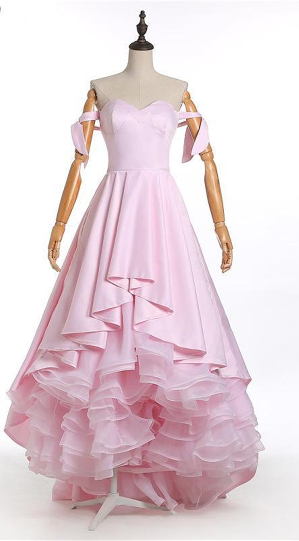 Unthony - High Low Off Shoulder Pink Long Prom Dress