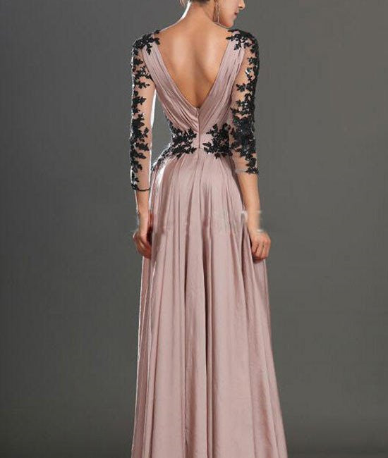 Unthony - A Line Sweetheart Neck Lace Sleeve Chiffon Prom Dresses
