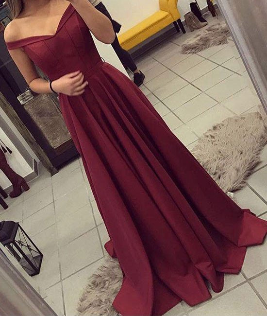 Unthony - Unique Off Shoulder Burgundy Prom Dresses