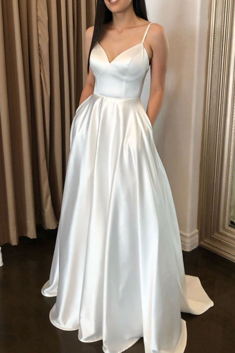 Unthony - Simple White Satin Long Prom Dresses