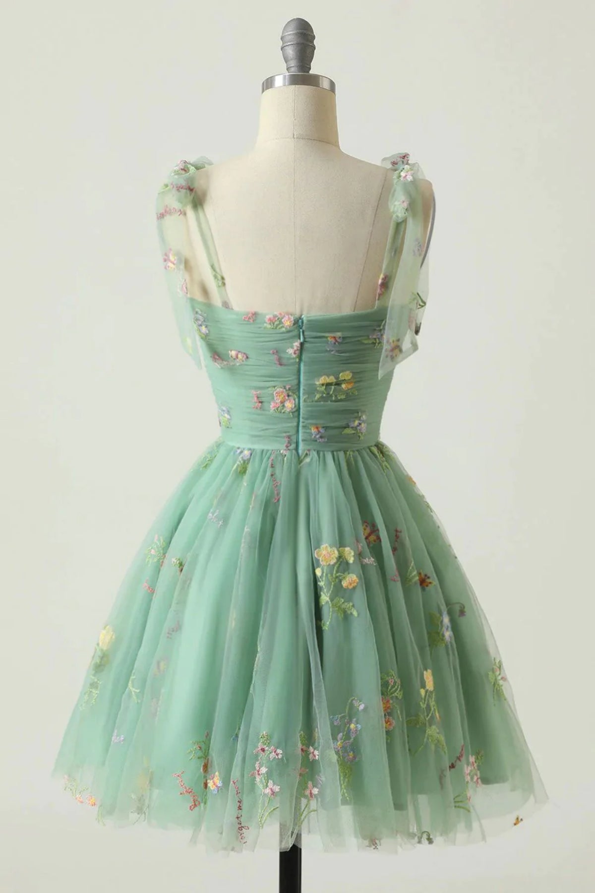 Unthony - Princess Green/Blue/Pink Short Prom Dress with 3D Flowers