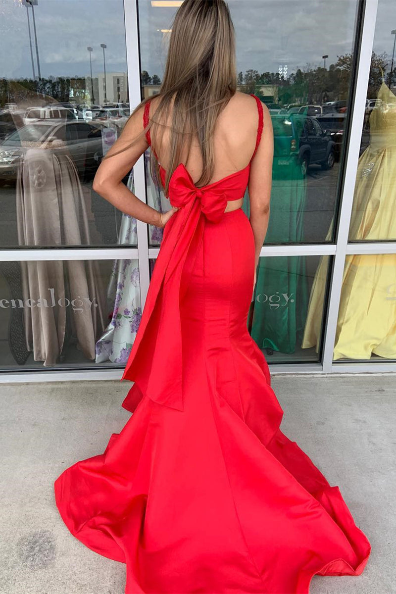 Unthony - Mermaid Two Pieces Lace Red Long Prom Dresses