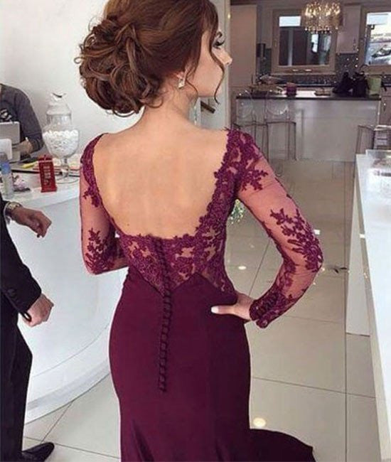 Unthony - Custom Made Long Maroon Lace Prom Dresses
