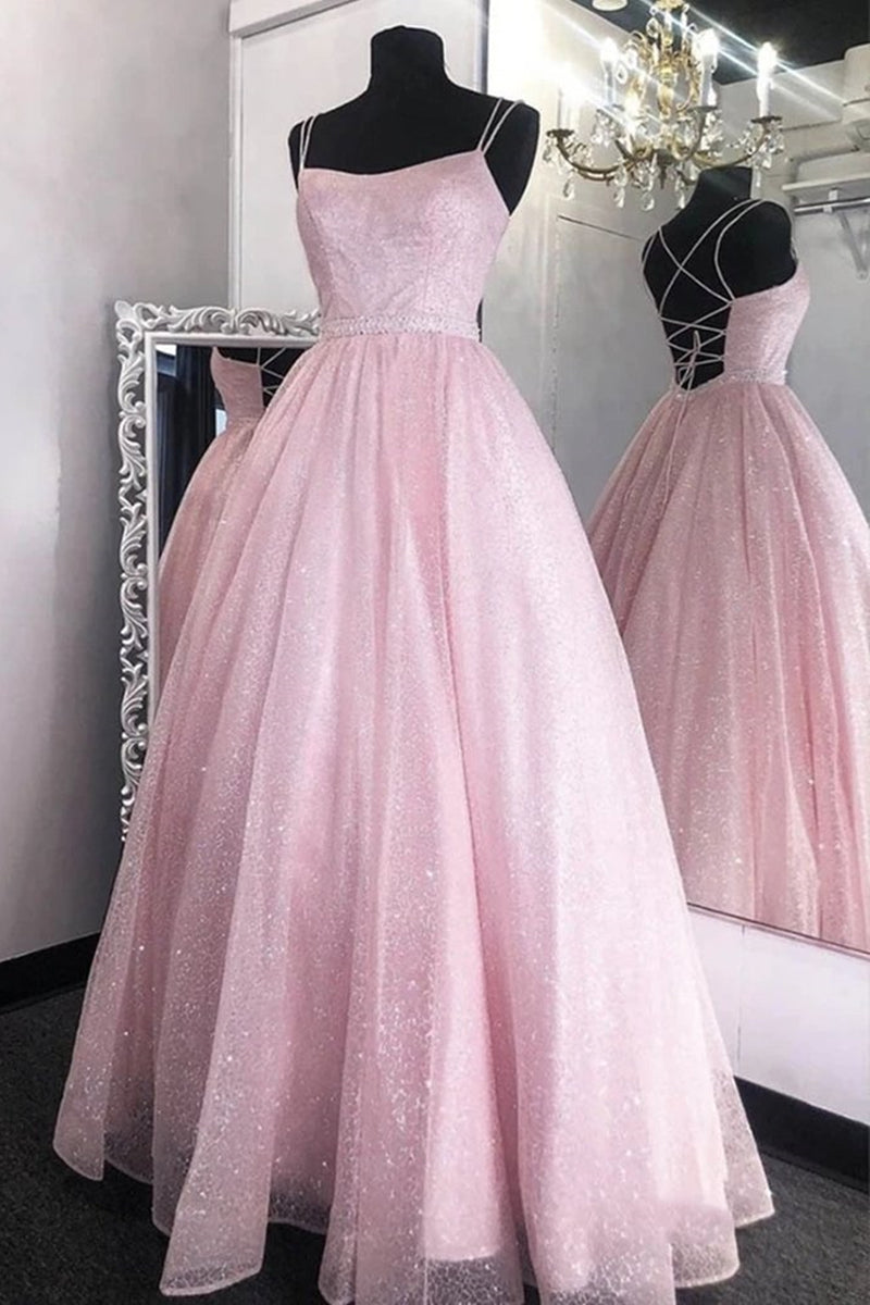 Unthony - Shiny Backless Pink Sequins Long Prom Dress