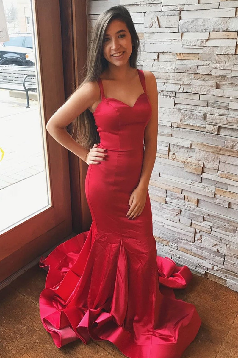 Unthony - Red Satin Long Mermaid Prom Dress