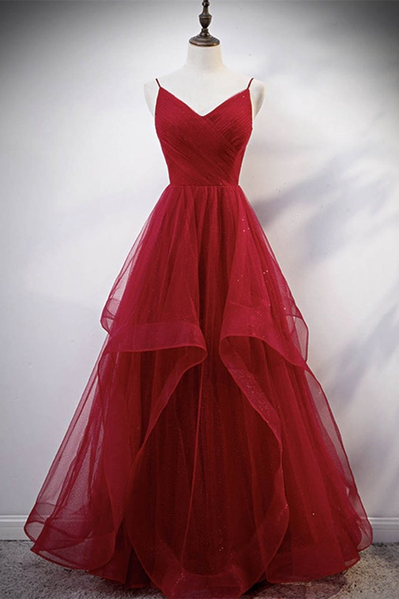 Unthony - Elegant V Neck Open Back Sequins Burgundy Long Prom Dress