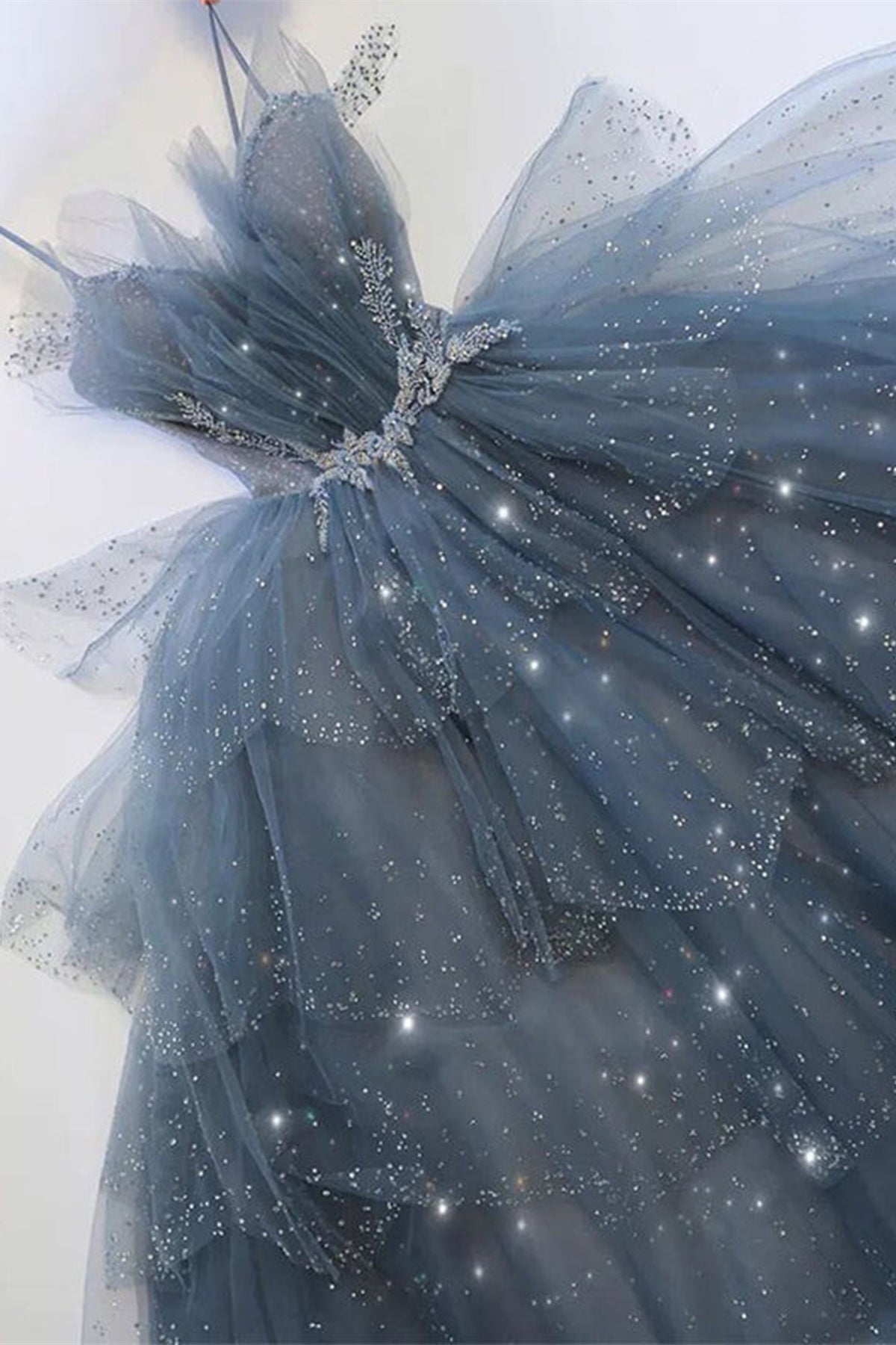 Unthony - Gorgeous Blue Sparkly Tulle Beaded Long Prom Dress