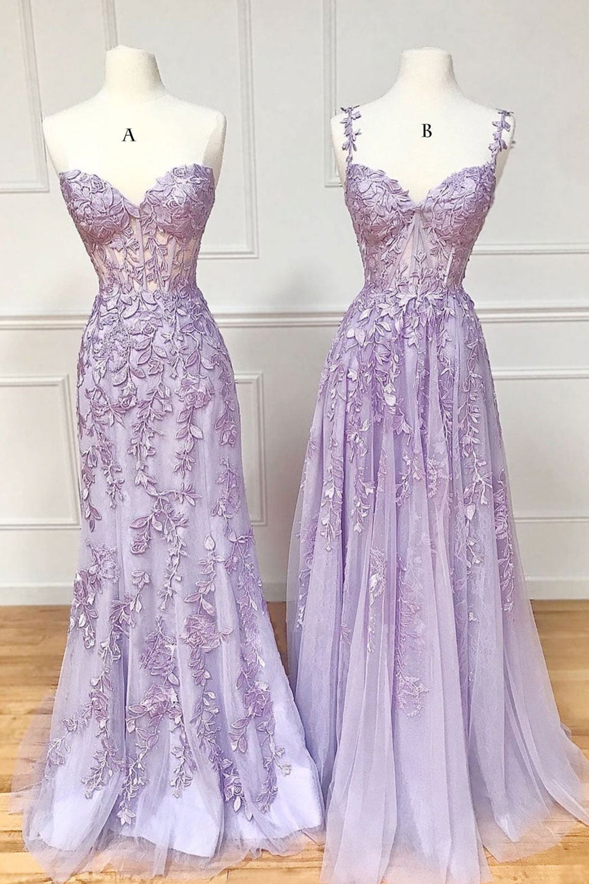 Unthony - Sweetheart Neck Purple Lace Long Prom Dress