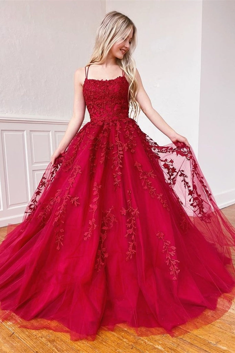 Unthony - Stylish Burgundy Lace Long Prom Dress 2020