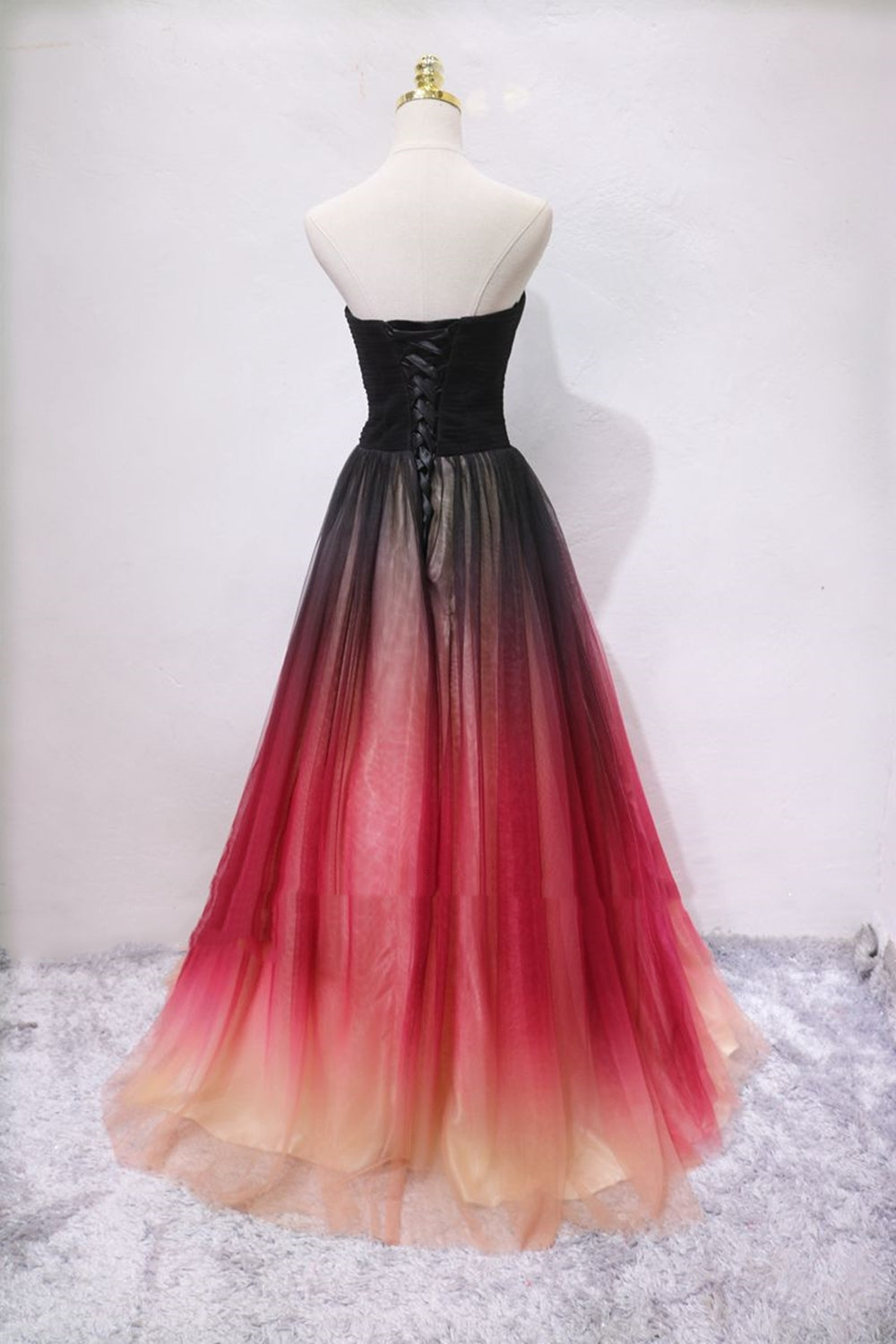 Unthony - A Line V Neck Open Back Ombre Long Prom Dress