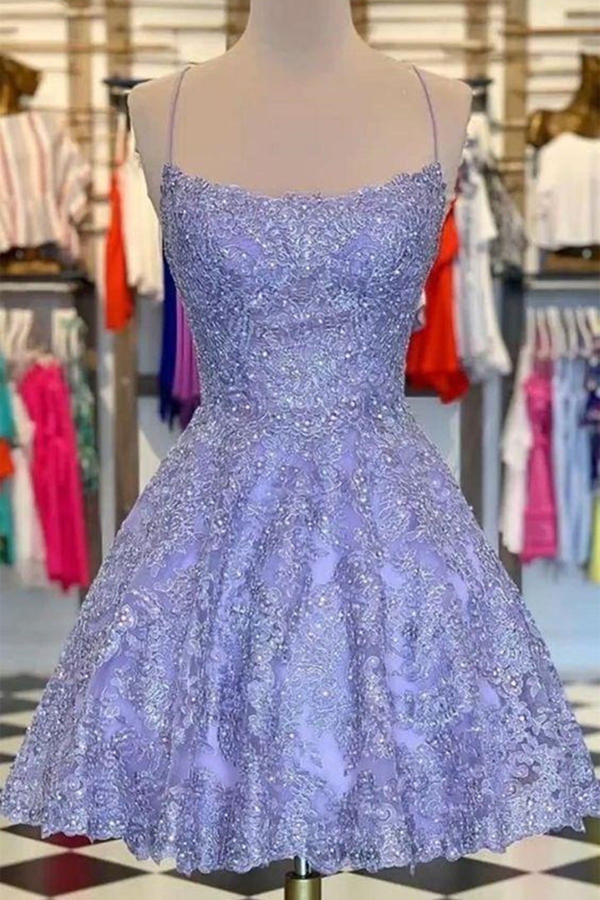 Unthony - Princess Beaded Purple Lace Prom Dress