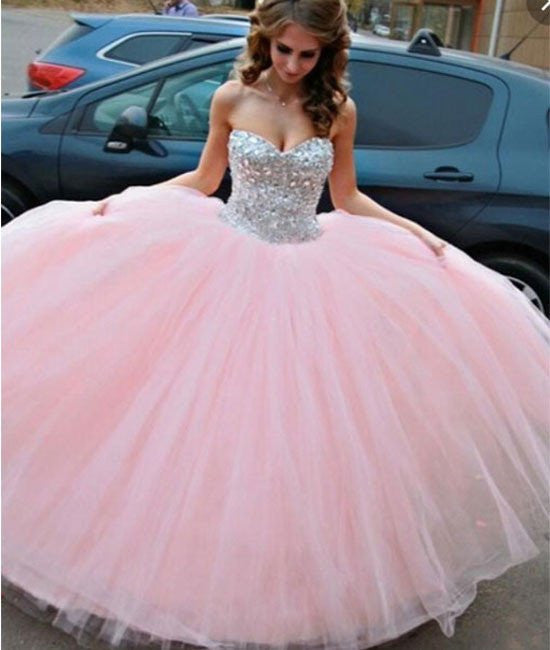 Unthony - Sweetheart Neck Rhinestone Long Pink Prom Gown