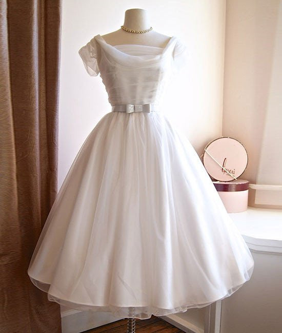 Unthony - Round-Neck White Tulle Short Retro Prom Dresses