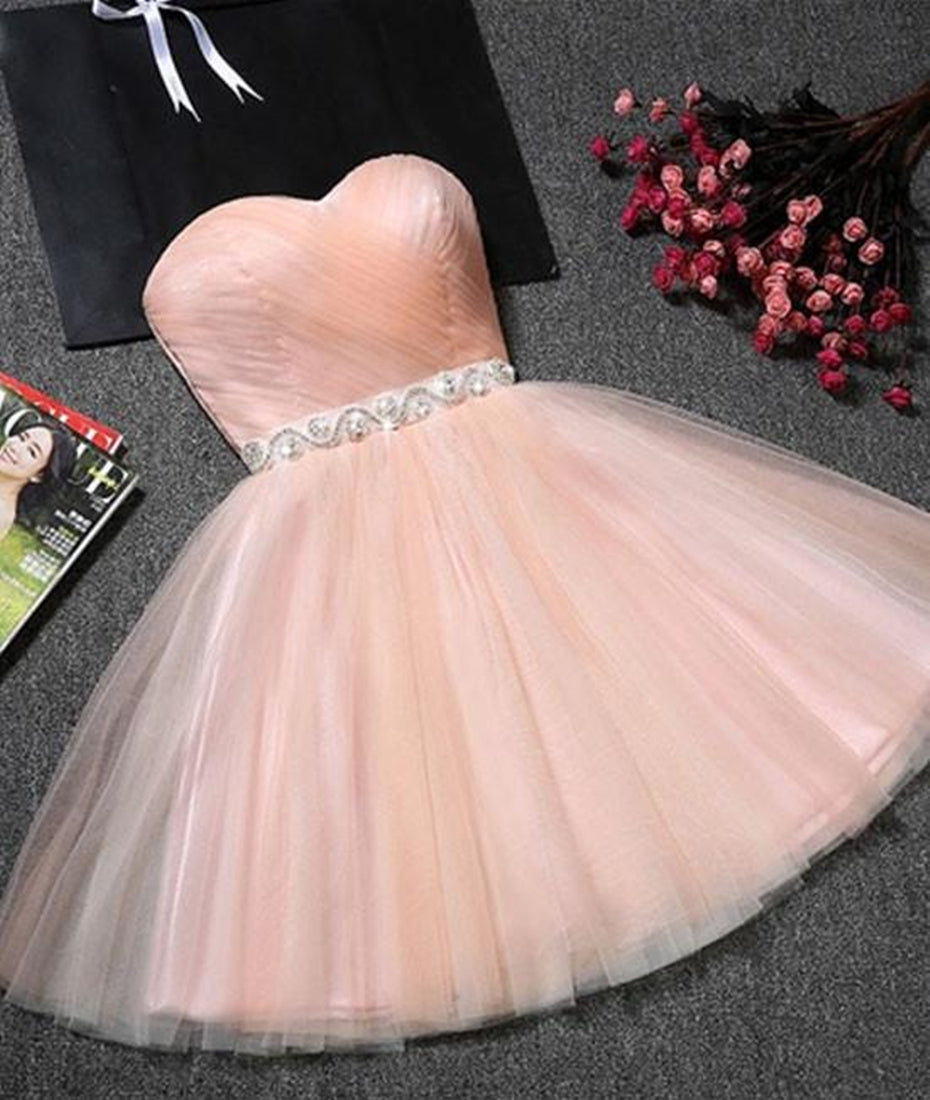 Unthony - Cute Sweetheart Neck Backless Pink Short Prom Dresses