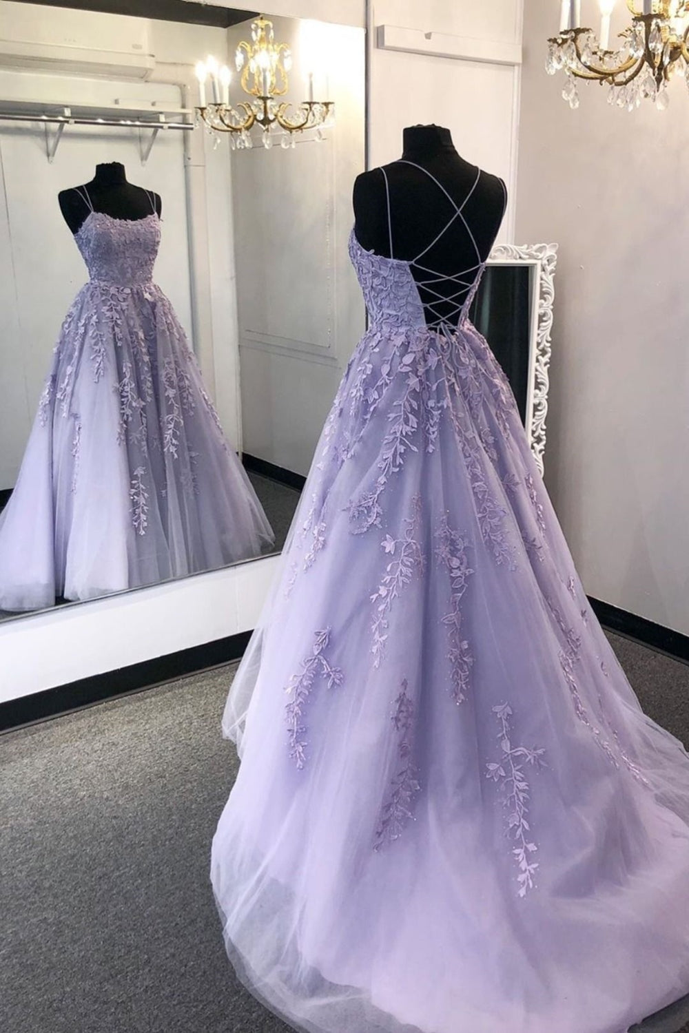 Unthony - Gorgeous Backless Purple Lace Long Prom Dress 2020