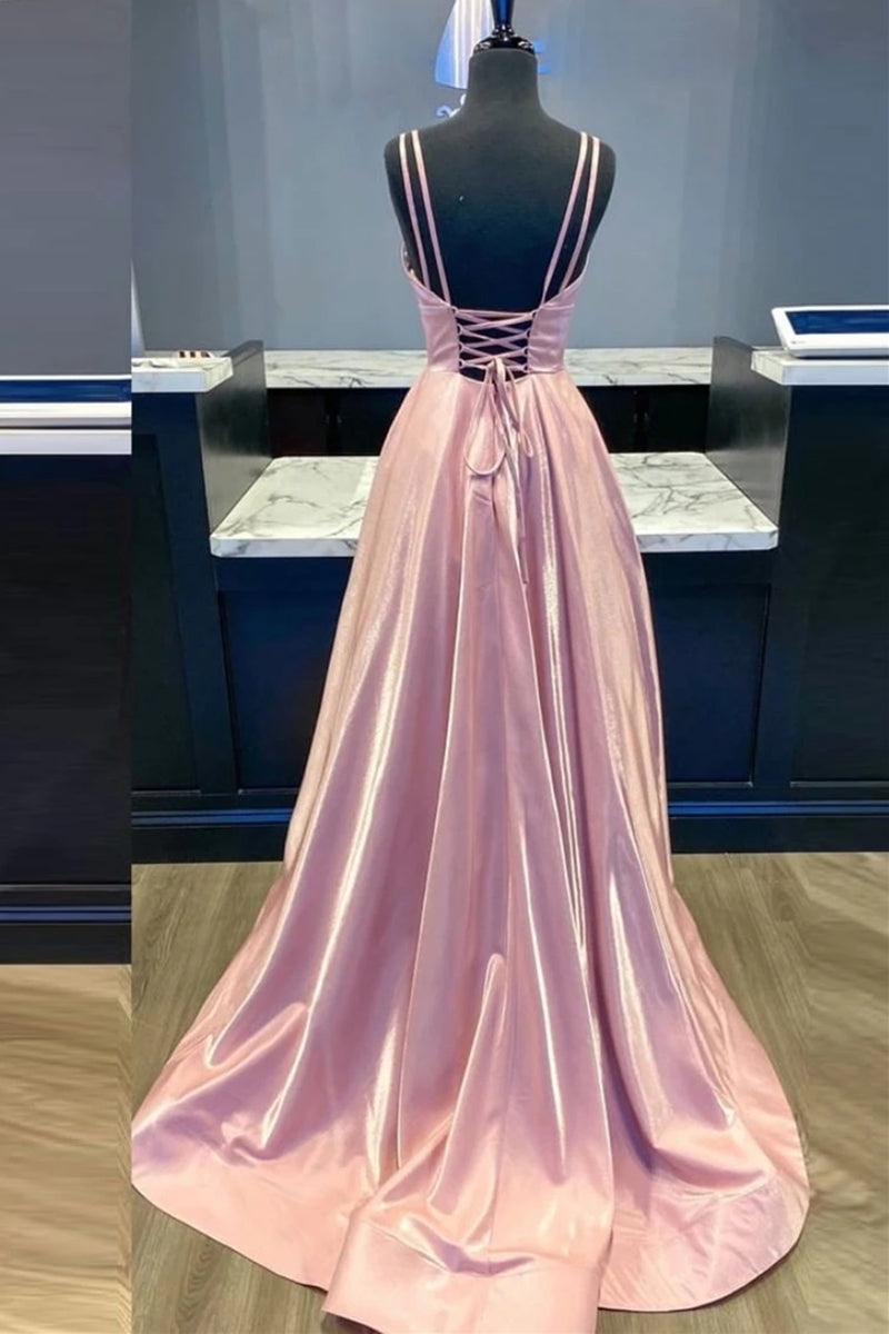 Unthony - Custom Made V Neck Backless Pink Prom Dress