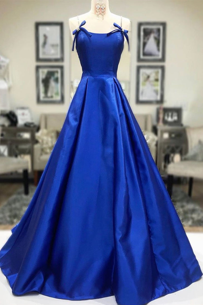 Unthony - Simple A Line Royal Blue Satin Long Prom Dress