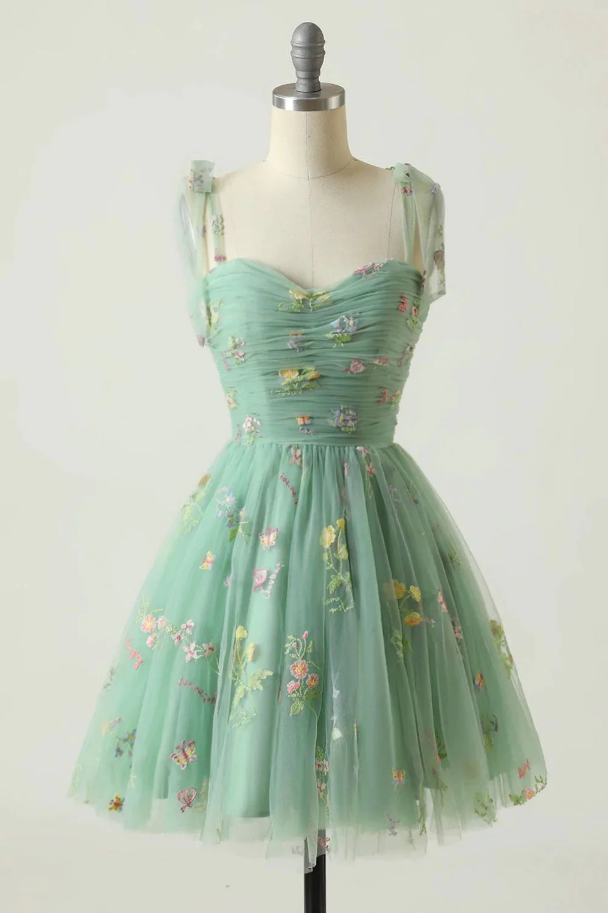 Unthony - Princess Green/Blue/Pink Short Prom Dress with 3D Flowers