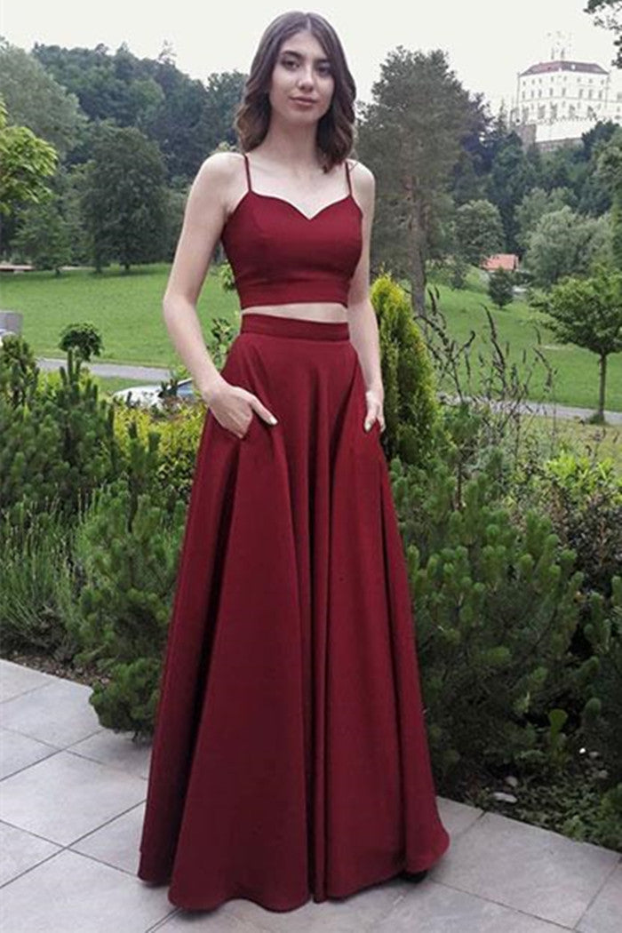 Unthony - A Line Sweetheart Neck Two Pieces Burgundy Prom Dresses