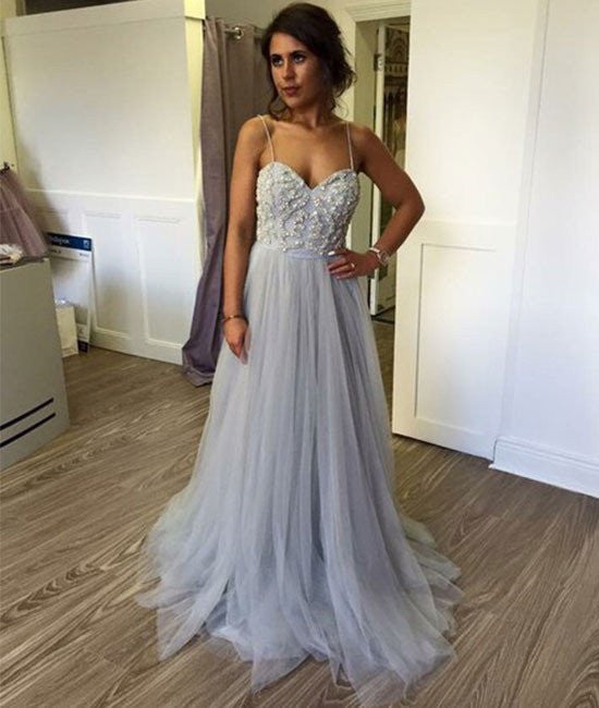 Unthony - Custom Made Sweetheart Neck Straps Grey Prom Dresses