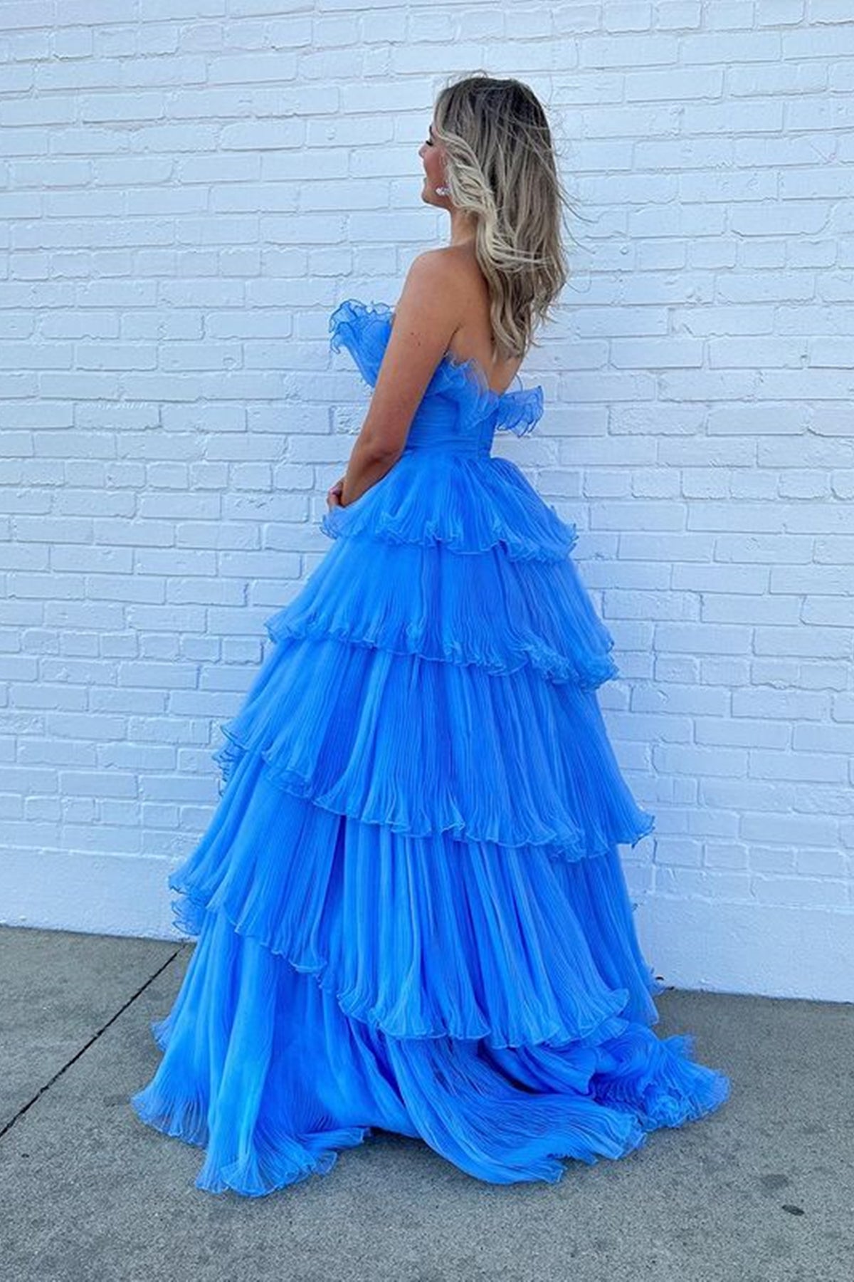 Unthony - Strapless Layered Blue Long Prom Dresses
