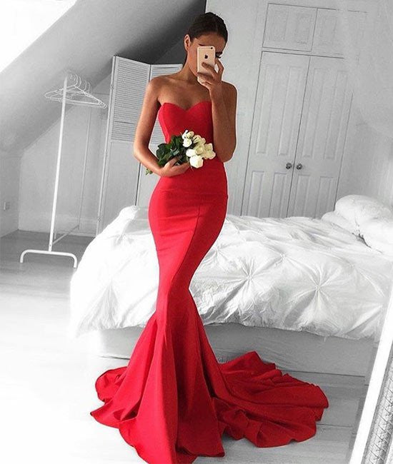 Unthony - Glamorous Sweetheart Neck Mermaid Red Prom Dresses