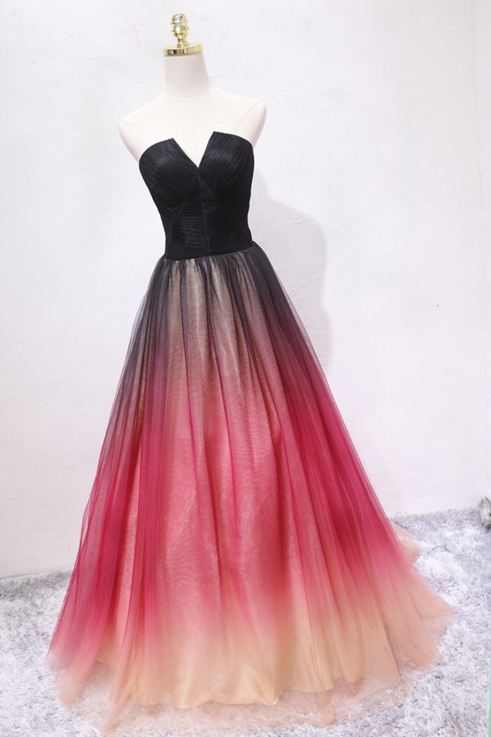 Unthony - A Line V Neck Open Back Ombre Long Prom Dress
