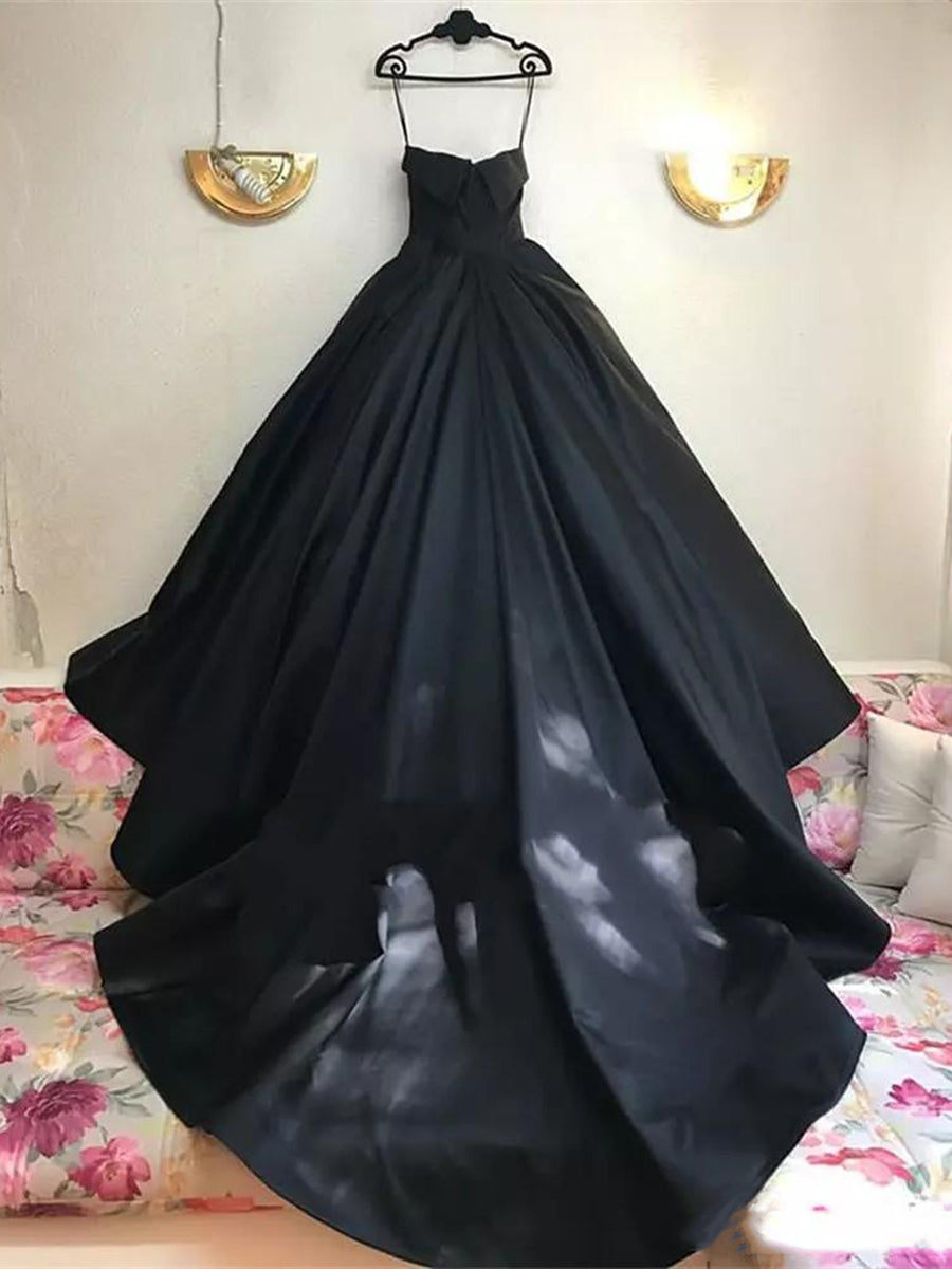 Unthony - Custom Made Thin Straps Sweetheart Neck Black Ball Gown