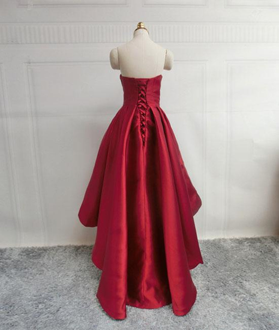 Unthony - High Low Sweetheart Neck Strapless Backless Satin Red Prom Dresses
